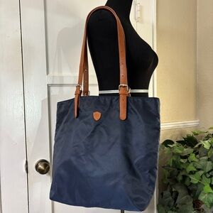 NANO Navy Blue and Brown Leather Straps Tote Bag